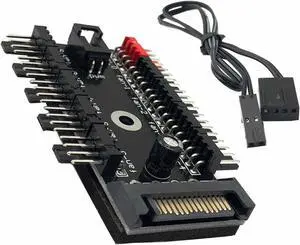 1-Pack 10 Way 4Pin PWM PC Fan Hub with Cable Computer Cooling Fan Power Cable Extender PCB Adapter SATA 1 to 10 Multi Way Splitter