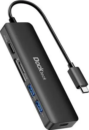 USB C Hub HDMI PD Adapter for MacBook Air/Pro, Surface Pro 7/8, XPS and More, Dockteck 6-in-1 Type C Hub with 4K 60Hz, 100W PD, SD & microSD Card Reader, 2 USB 3.0 Data 5Gbps