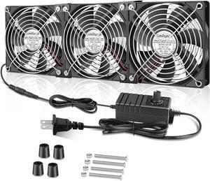 120mm x 3 Computer Fan with AC Plug Variable Speed 110V - 240V Small Box Fans for DIY Bedroom Window Exhaust or Intake and Laptop Cooling Pad