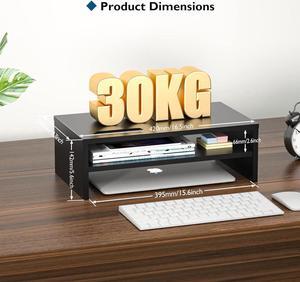 BONTEC 2-Tier Wood Monitor Stand with Storage, Desktop Riser with Cellphone Holder and Cable Management, 16.5 Inch Shelf, Black