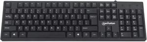 Manhattan Wired Computer Keyboard Basic Black Keyboard - with 4.5ft USB-A Cable, 104-keys, Foldable Stands - Compatible for Windows, PC, Laptop - 3 Yr Mfg Warranty 179324