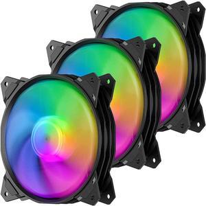 upHere Long Life 120mm 3-Pin High Airflow Quiet Edition Rainbow LED Case Fan for PC Cases, CPU Coolers, and Radiators 3-Pack,(PF120CF3-3)