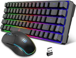 Snpurdiri 60% Wireless Gaming Keyboard and Mouse Combo,LED Backlit Rechargeable 2000mAh Battery,Small Membrane But Mechanical Keyboard + 6D 3200DPI Mice for Gaming,Business Office