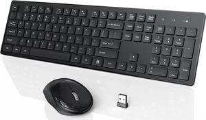 Wireless Keyboard and Mouse, WisFox USB Computer Keyboard with Silent Keys, Long Battery Life, 2.4GHz Full-Size Lag-Free Cordless Combo for PC Laptops Windows Mac Chrome OS (Black)