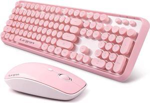 Pink Wireless Keyboard Mouse Combo, 2.4GHz Retro Typewriter, Letton Full Size Office Computer Keyboard and Cute Mouse with 3 DPI for Mac PC Desktop Laptop