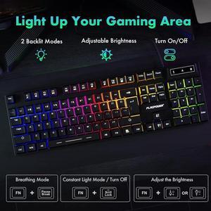 RGB Gaming Keyboard and Breathing Mouse Combo, Adjutable Breathing Backlit Mechanical Feeling Keyboard with 4 Colors 4800DPI Backlight Mouse for PC Laptop Computer Game and Work