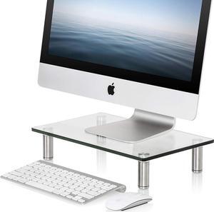 FITUEYES 1 Pack Monitor Stand Adjustable Glass Computer Monitor Riser, Clear Desktop Stand for Laptop TV Computer Screen, Desk Organization, Office Supplies, DT103801GC