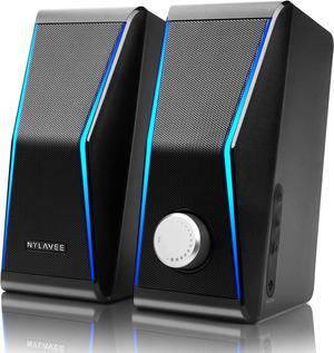 Computer Speakers, Dynamic RGB PC Speakers, Bluetooth 5.0 HiFi Computer Speakers for Desktop with 2 Bass Diaphragms & 4 Speaker Units, USB Powered & 3.5mm AUX Cable for PC Laptop Monitor Tablet Phone