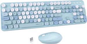 UBOTIE Colorful Computer Wireless Keyboard Mouse Combos, Typewriter Flexible Keys Office Full-Sized Keyboard, 2.4GHz Dropout-Free Connection and Optical Mouse (Blue-Colorful)