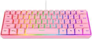 Snpurdiri 60% Wired Gaming Keyboard,RGB Backlit Ultra-Compact Waterproof Mini 61 Keys Keyboard, for PC/Mac Gamer, Typist, Travel, Easy to Carry on Business Trip(Pink)
