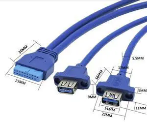 Motherboard USB 3.0 20-pin to dual USB 3.0 female adapter /USB 3.0 20p to 2USB 3.0 cables