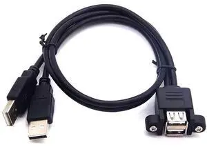 The double-layer USB extension cable with ear screw holes can fix the dual-port USB male to female head data expansion baffle cable