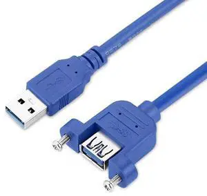 USB3.0 male to female data cable with ears, USB3.0 extension cable with screw holes, fixed cabinet panel cable