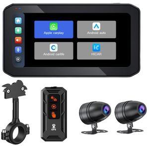 Motorcycle dashcam navigation tire pressure Carplay Hicar Android auto Front and rear 2K high-definition 6.2-inch arplay+Android auto+ dual 1440P