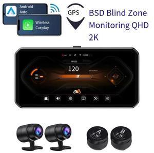 Inch front and rear camera motorcycle recorder BSD blind spot warning Carplay tire pressure monitoring GPSMT9A- Screen projection dual camera +BSD+GPS track + tire pressure