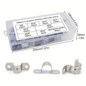 Exclusive offer: 160PCS stainless steel U-shaped pipe clamp kit, metal U-shaped clamp hose holder with screws