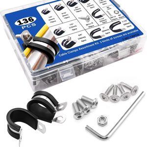 136PCS cable clamp combination kit, 304 stainless steel rubber pipe clamp, 10 sizes, cross-border best-selling combination
