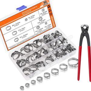 304 stainless steel high-precision single-ear hose clamps with stepless clamps, 90 pieces of multi-specification box throat clamps, cross-border