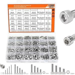 1280 sets of M2, M3, M4, M5 304 stainless steel hexagonal sleeve covers, metric screws, bolts, washers and nuts