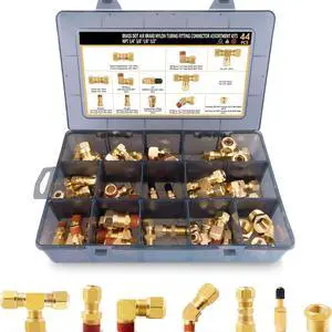 44PCS pneumatic brake wire accessory combination kit,14, 18, 38, 12 brass point joint T-elbow
