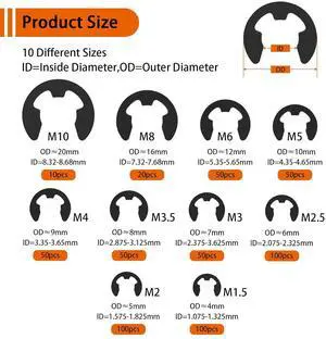 580PCS black 65 manganese steel E-shaped clamp combination set, 10 types of M1.5-M10 sizes cross-border best-selling combination sets