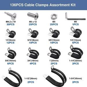 136PCS cable clamp combination kit, 304 stainless steel rubber pipe clamp, 10 sizes, cross-border best-selling combination