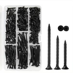 Drywall screw combination set,#6 black wood screws,170 pieces of coarse-threaded SLATE screw sleeves cross-border combination