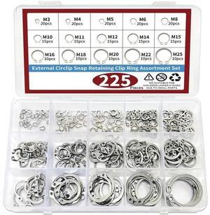 225 C-shaped clamp external fixing ring kits and 15 types of M3-M25 304 stainless steel clamps for shaft classification