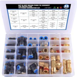 Pneumatic quick coupling accessories are classified and combined in a 44PCS brass and plastic box set air circuit