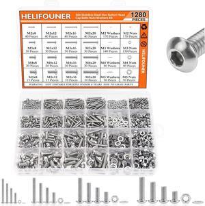 1280 pieces of M2, M3, M4, M5 304 stainless steel button head sleeve cover metric bolts, washers and nuts cross-border combination