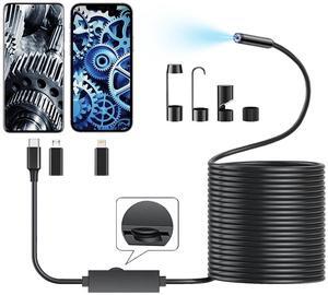 16.4ft Endoscope Camera with Light for iPhone and Android, 1920P HD IP67 Waterproof Borescope with 8 Adjustable LED Lights, Semi-Rigid Snake Camera, 7.9mm Black