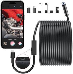 JSE Endoscope Camera with Light, 16.4FT Waterproof Borescope 1920P HD, Semi-Rigid Cable, 8 Adjustable High Brightness LED Lights Inspection Snake Camera for iPhone, Android, iPad
