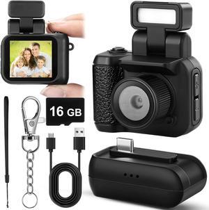 Mini Digital Camera Keychain with Flash Light 1080p Tiny Camera Mini Retro Micro Dv/Camcorder with 600 Mins Battery Life Compact Portable Recorder for Travel Study Recording(Black,16 GB)