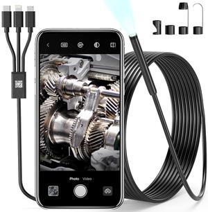 Endoscope Camera with Light, 1080P HD Borescope with 6 Adjustable LEDs, 0.3IN IP67 Waterproof Inspection Camera 9.8FT semi-Rigid Snake Cable, 3 in 1 Endoscope Camera (for Apple,Type-C, Android)