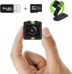 Spy Camera, No WiFi Small Cameras with 32GB Memory Card,1080P FHD Mini Security Camera, Portable Miniguard Cam with Night Vision, Motion Detection, 360° Rotating Bracket