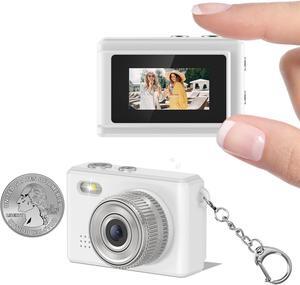 Mini Digital Camera Keychain Small Keychain Camera Camcorder Micro Compact Portable Recorder Tiny Pixel (Mini LSR, White)