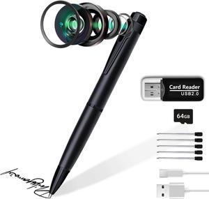 1080P Mini Pen Camera with Video- One Button Surveillance, 64GB Nany Camera,Invisible Body Cam, Taking Photo,Ideal for Home Security, Office Recording,and Exam Monitoring