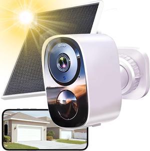 2K Security Cameras Wireless Outdoor with Solar Panels, Free Cloud Storage, AI Motion Detection Spotlight Siren Alarm Outdoor Camera Wireless, 2-Way Talk, IP66 Waterproof