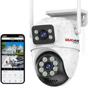 Security Camera Outdoor,6MP Dual LensWiFi Outside Camera for Home Security with Power Cord, 360° View, Auto Tracking, Human Detection, Color Night Vision, IP66 Waterproof, 24/7 Record, SD/Cloud