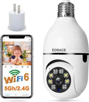 5G Light Bulb Security Camera WiFi Dual Band,360 Degree 1080P Wireless Indoor Full Color,Smart Dome Camera with Auto Tracking, Light Socket Surveillance PTZ Camera