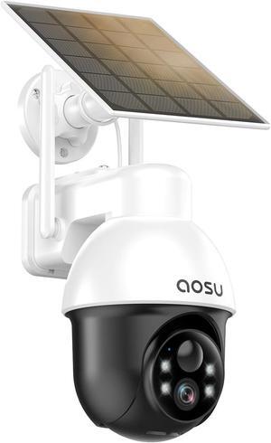 Solar Security Camera Wireless Outdoor with Panoramic PTZ, Human Auto Tracking, 2K Night Vision, Light and Sound Alarm, 2-Way Audio, Compatible with Alexa/Google Assistant