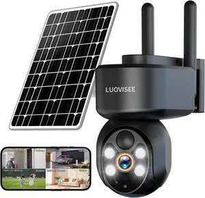 2K Solar Security Camera Wireless Outdoor,WiFi Cameras for Home Security Battery-Powered,Compatible with Alexa,360°PTZ Full Color Night Vision,PLR Alarm,2-Way Audio,Cloud/SD Storage