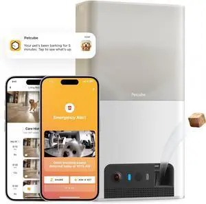Interactive WiFi Pet Monitoring Camera with Phone App and Treat Dispenser, 1080p HD Video, Night Vision, Two-Way Audio, Sound and Motion Alerts, Cat and Dog Monitor