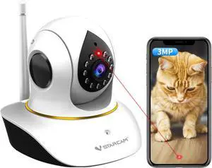 Pet Camera with Laser, 3MP 2.4GHz WiFi Interactive Dog & Cat Laser Toy with Night Vision, Motion Detection Alerts, APP Remote Control Indoor Security Camera for Pet Monitoring