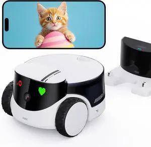 2.5K Camera Robot: Movable WiFi QHD Cam, Indoor Smart Home Security, Night Vision, 2-Way Audio, Remote App Control, Photo, Video for Cat/Dog/Family (w/Storage Module)