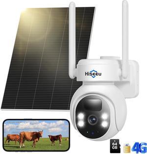 4G Cellular Security Cameras Wireless Outdoor, No WiFi Security Camera, Solar Powered Cameras 360° PTZ, 2K Color Night Vision, 2-Way Talk, PIR Motion, 64G SD & SIM Card Included
