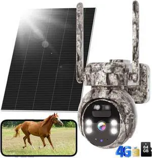 4G Camera, 4G Cellular Game Cameras, No WiFi Security Camera, Solar Trail Cam Wireless Outdoor, 2k Color Night Vision, Without WiFi Need, 64G SD & 300MB SIM Card Included (4G Camo-Summer)