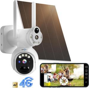 No WiFi Security Cameras Wireless Outdoor, Dual Lens 4G Cellular Security Camera Solar Powered Work Without WiFi, 360°PTZ, 2K Color Night Vision, PIR Motion, Two-Way Talk, 300MB SIM Card