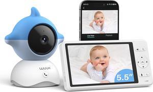 2K Video Baby Monitor, 5.5'' Baby Monitor with 360 PTZ Color Display with 135° Wide Angle, 3700mAh Battery, Ultra-clear Night Vision, Baby camera with App, Temper & Humidity Sensor, Cry Detection