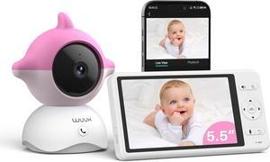 2K Video Baby Monitor, 5.5'' Baby Monitor with 360 PTZ Color Display with 135° Wide Angle, 3700mAh Battery, Ultra-clear Night Vision, Baby Camera with App, Temper & Humidity Sensor, Cry Detection